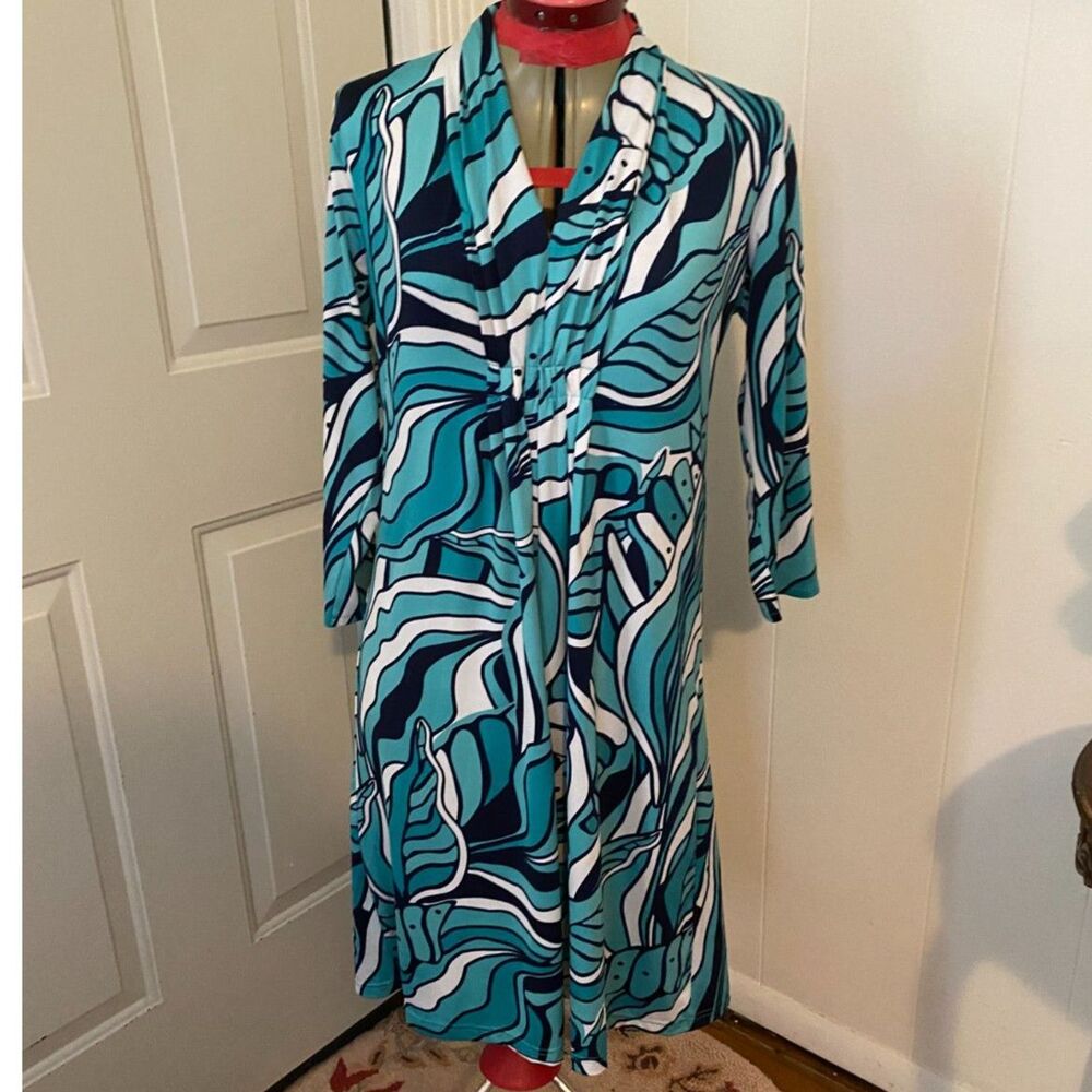 escapada living Boho Long Sleeve V-Neck Pleats Dress Size M